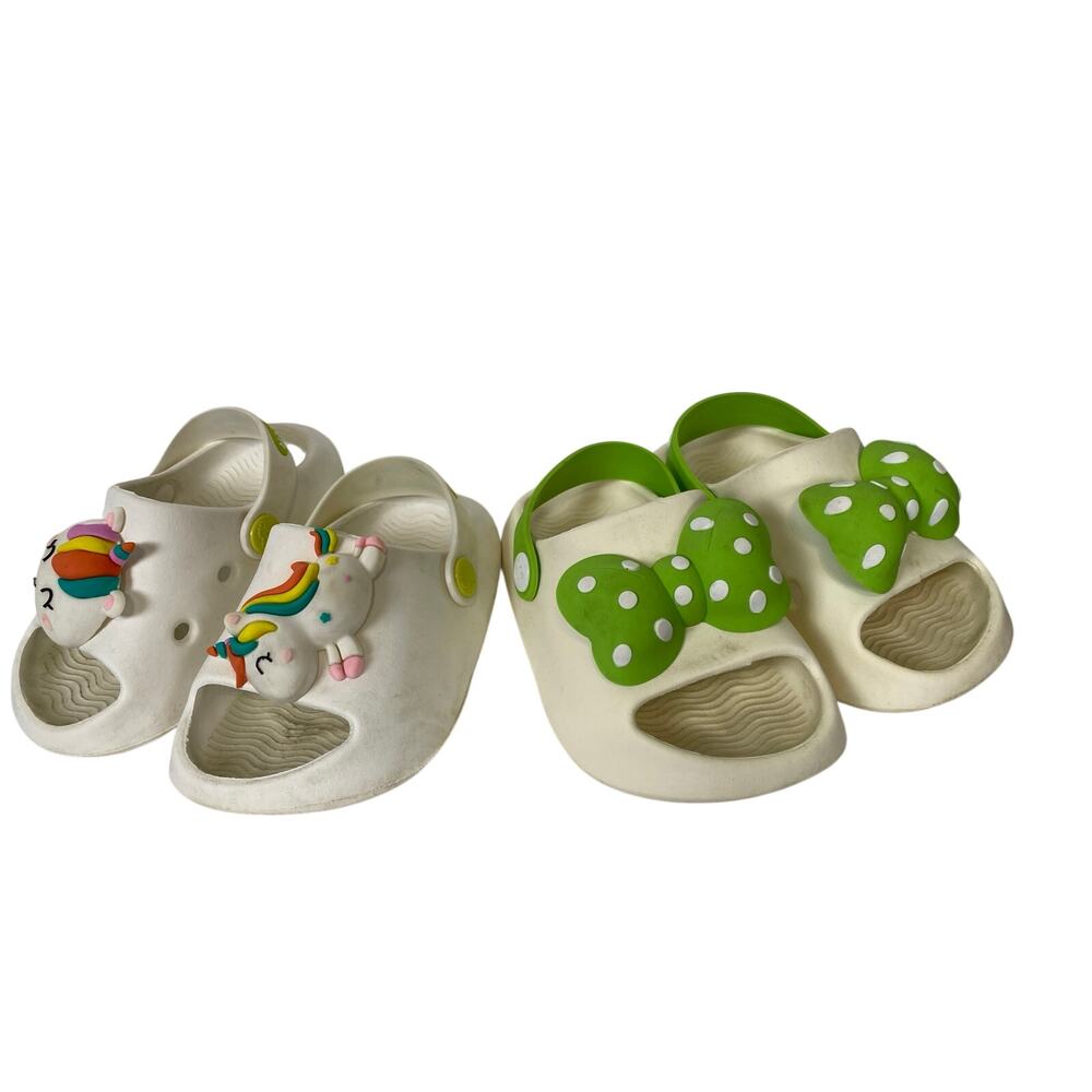 Toddler Girls Slip On Clog Green Bow & Unicorn Size US 7/8